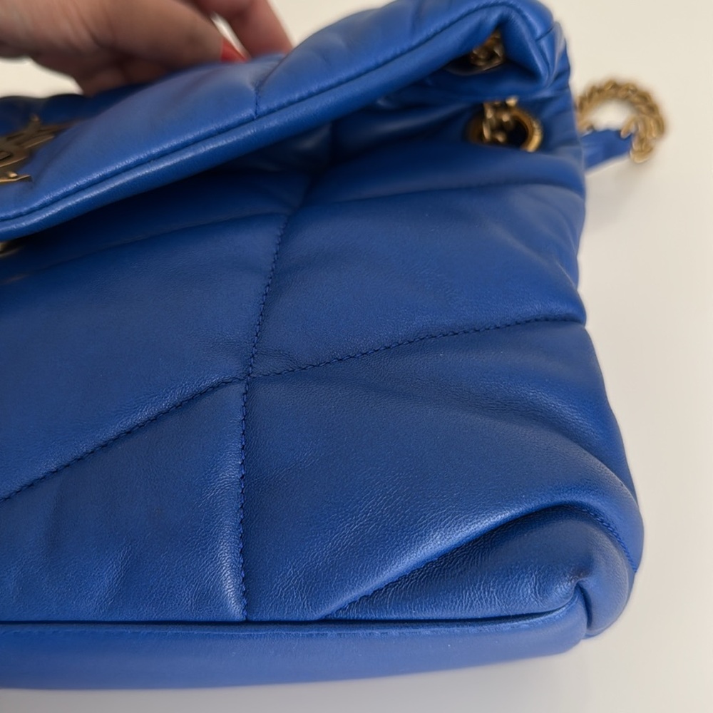 ❌SOLD❌Saint Laurent Blue Quilted LouLou Puffer Leather Shoulder Bag - Picture 16 of 17